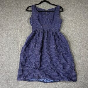 Vintage Navy Blue Pindot Sleeveless Fit and Flare Gathered Waist Dress Size XS